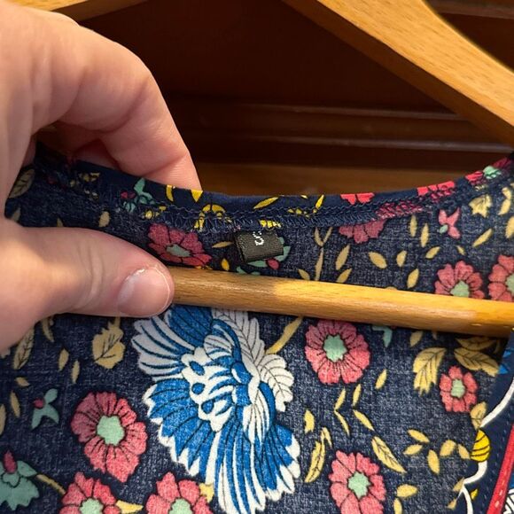 Navy Red Yellow Floral Wrap Midi Rayon Dress Women’s US Small - Picture 5 of 7